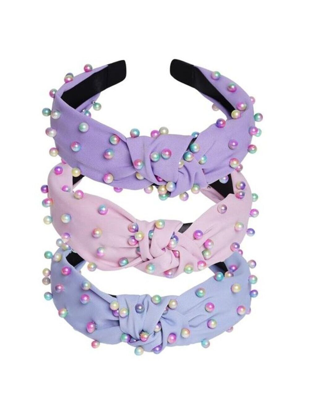 Pearl Knotted Headbands 3 Pack Women Girls Colorful Jeweled Hair Accessories